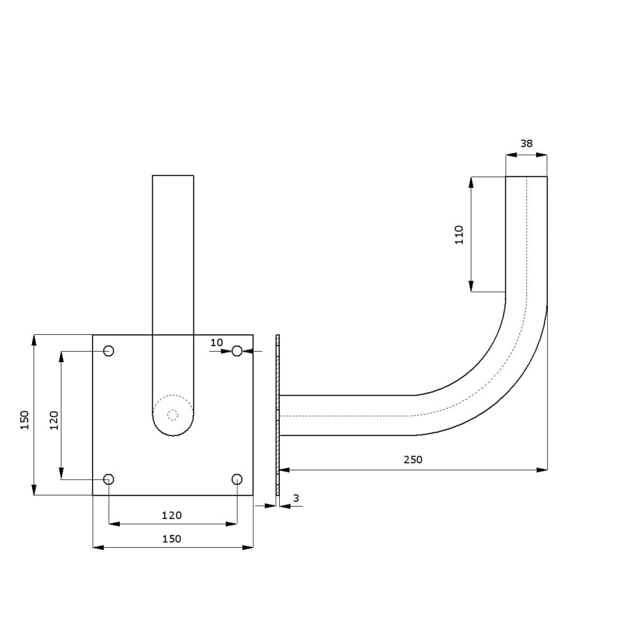 Metalinis sieninis laikiklis Ø38mm L250