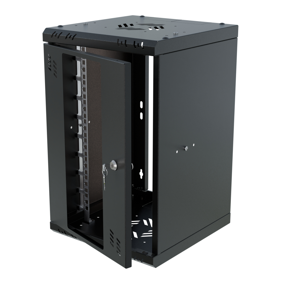 Stovo Spintelė 10" 6U, 300mm, Stiklinės Durys, Juoda